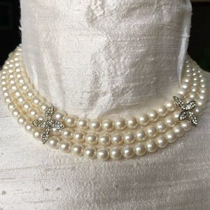 3 tier pearl rhinestone necklace